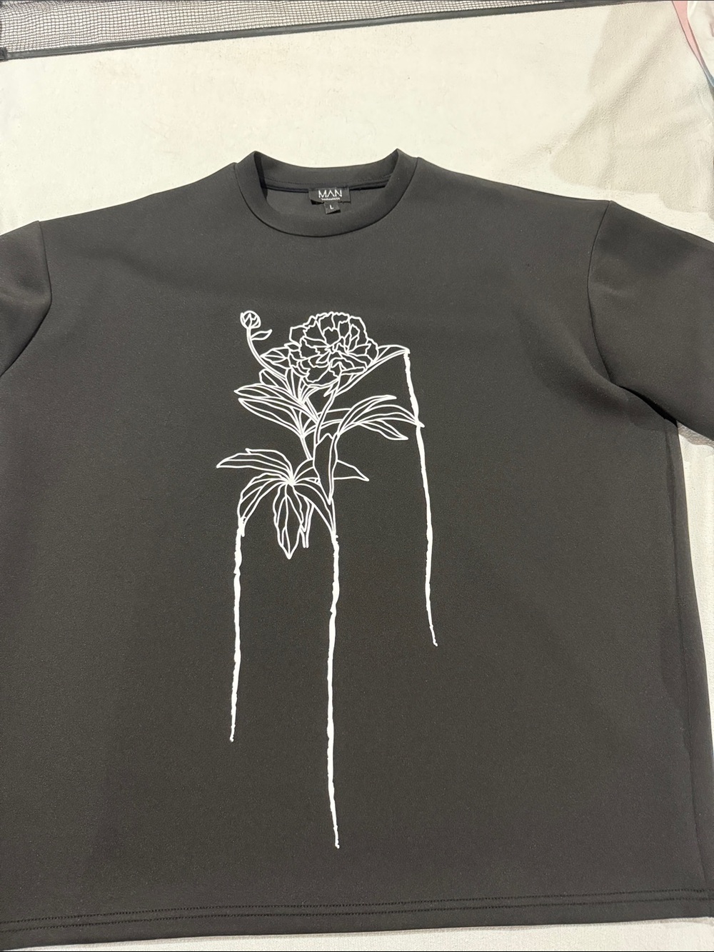 Boohoo Black Crew Sweatshirt with White Botanical Line Art